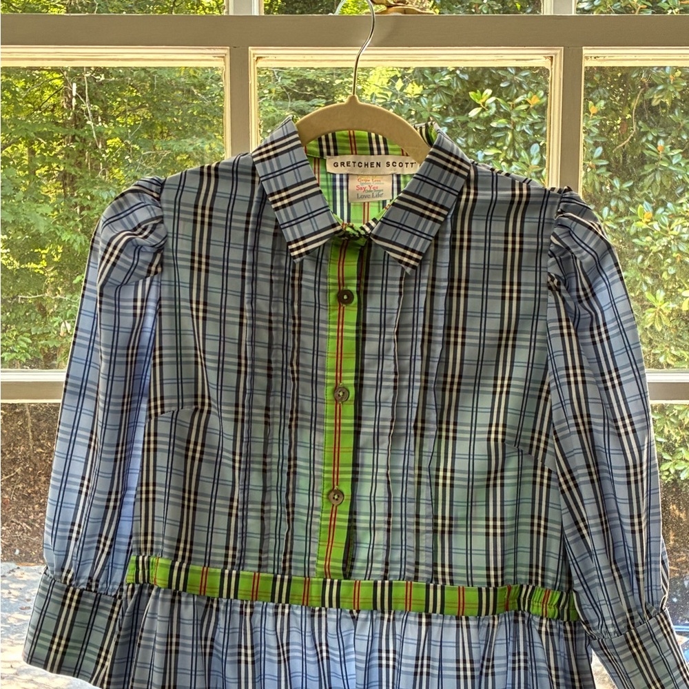 Gretchen Scott Designs Blue and Green Plaid Dress